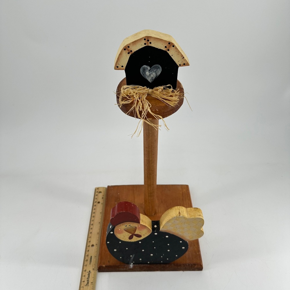Vintage Folk Art Wooden Paper Towel Holder Hen Chicken Birdhouse Rustic Country - Picture 7 of 8